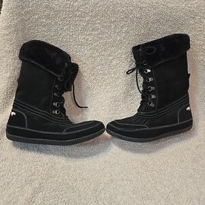 Rocket Dog Black Trouble Suede Lace Up Boots Womens Size 9M Fur Lined